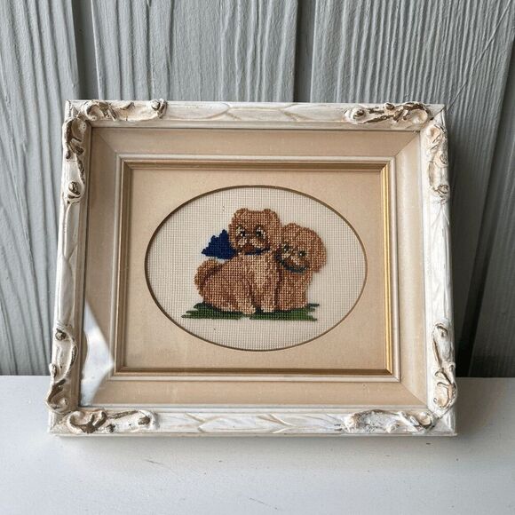 VTG Micro Needlepoint Shih Tzu Puppy Art Signed Marge Higgins Cottagecore Galler - Picture 9 of 10